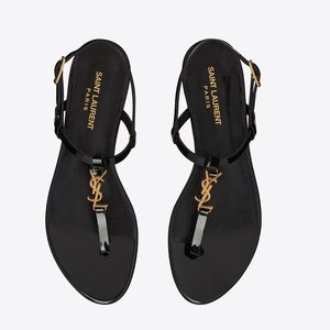 YSL Saint Laurent Black Cassandra Sandals